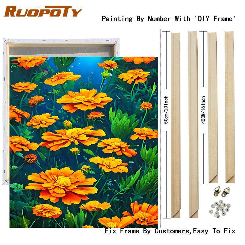 Рамка для рисования по номерам, акриловая ручная работа, желтые цветы, домашний декор, поделки для взрослых, подарок «сделай сам», картина 40x50 см