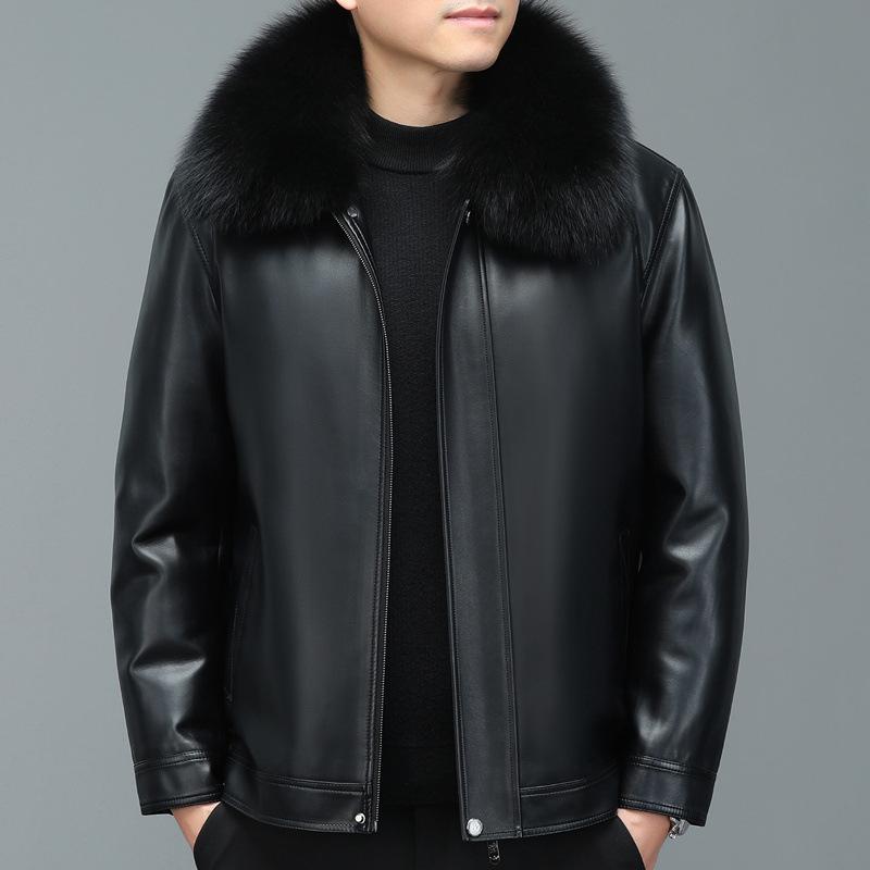 Мужская куртка-пуховик из натуральной кожи, свободный большой размер, для людей среднего и пожилого возраста, короткая мужская куртка из лисьего меха, съемная внутренняя подкладка