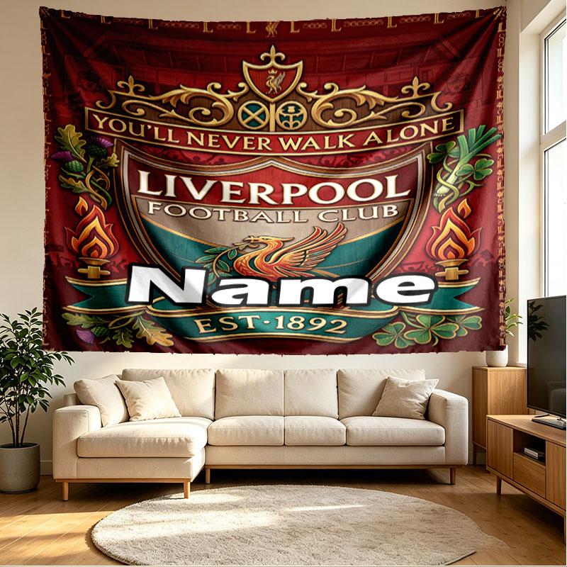 Custom Name Personalized Liverpool Football Club Print Tapestry, Wall Art Decor, Bedroom, Dorm, Apartment, LivingRoom, Party Backdrop, Gift for Birthd
