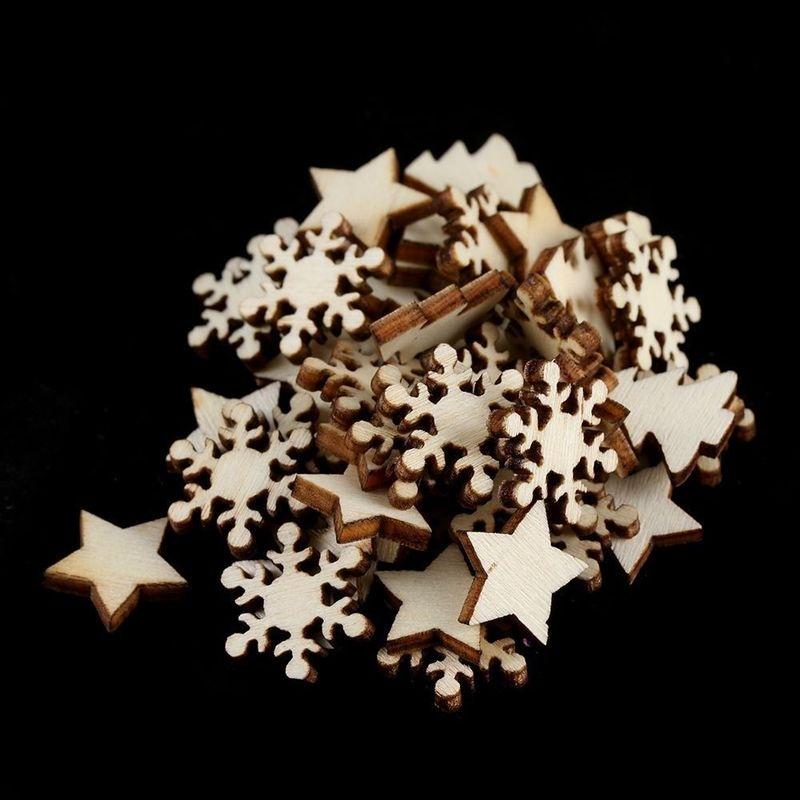 50pcs Wooden DIY Christmas Tree Hanging Ornaments Pendant Wood Chip Tree Table Bottle Decoration