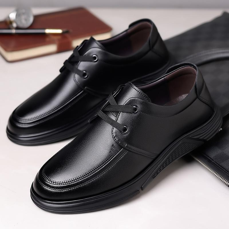 2024 осень новые мужские деловые повседневные кожаные туфли мужские мягкие кожаные туфли с круглым носком на шнуровке туфли из хлопковой кожи 7709