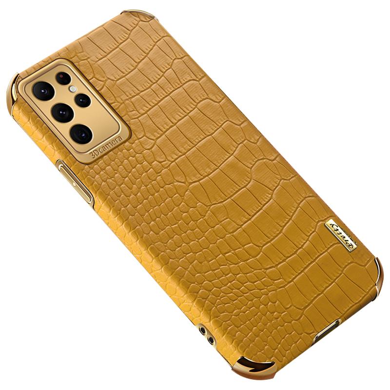 For Samsung Galaxy S24 Ultra Cell Phone Case Electroplated TPU+PU Crocodile Texture Back Cover