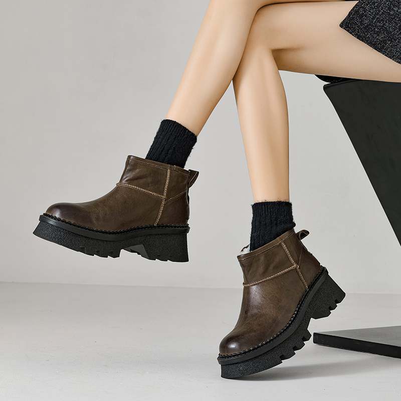 Krazing Pot Зимняя обувь из коровьей кожи, меха и шерсти, женские зимние ботинки, сохраняющие тепло, без застежек, европейский дизайн, устойчивые к холоду, ботильоны