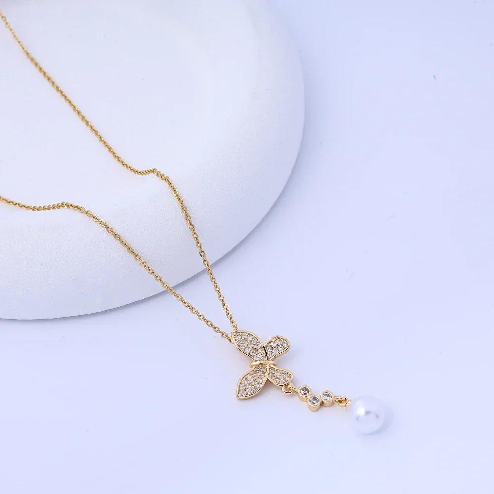 Butterfly Necklace Women's Copper Zirconium Micro Inlaid Zircon Collarbone Chain Fashionable and Simple Temperament Necklace Wom