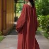 Johnature Women Vintage Red Dress O-Neck Seven Sleeve Spring Robes Spring Loose Women A-Line Chinese Style Cotton Dress
