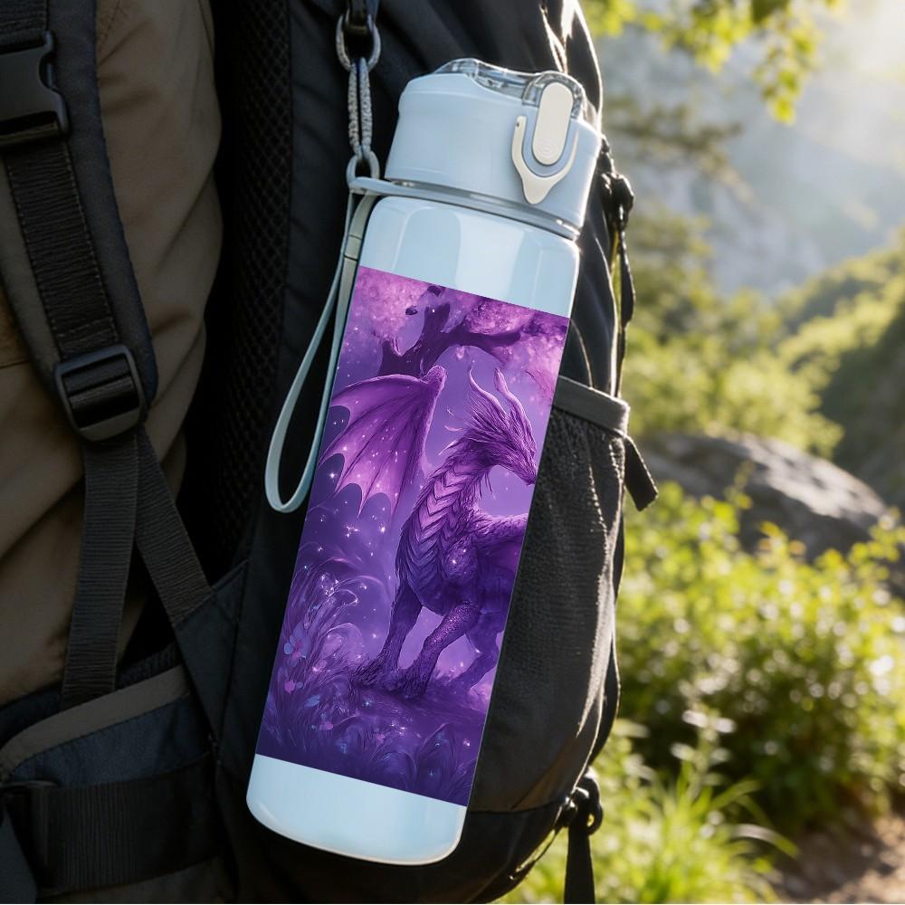 1PC Mystic Purple Dragon Art 750ml Color Plastic Sports Water Bottle Leakproof Flip Straw Lid Suitable for Sports Office Home Use