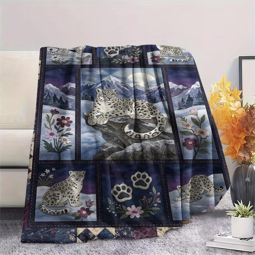Snow Leopard Animal Print Flannel Blanket, High quality Comfortable for All Seasons, Home Decor, Warmth and Comfort, Perfect for Christmas Gifts120
