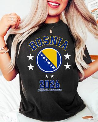 2026 Футболка с флагом Боснии для футбола, унисекс и женская, летняя, хлопковая, одежда в стиле Y2K, повседневная мода, футболка с круглым вырезом и коротким рукавом, уличная мода
