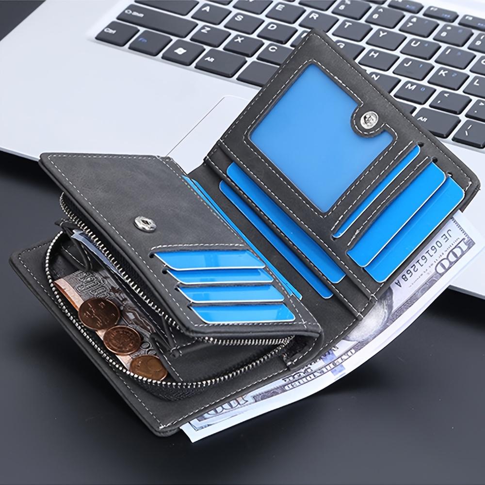 1pc of Baellerry Men'S Short Wallet, Multi-Card Slot Zippered Coin Purse, Matte Faux Leather Vertical Wallet