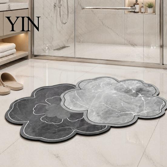 Easy Clean Shower Mat Double Flower Bath Mat, Super Absorbent Diatomaceous Earth Rug, Non-Slip Floral Water Rug Quick Dry Floor for Home Entrance