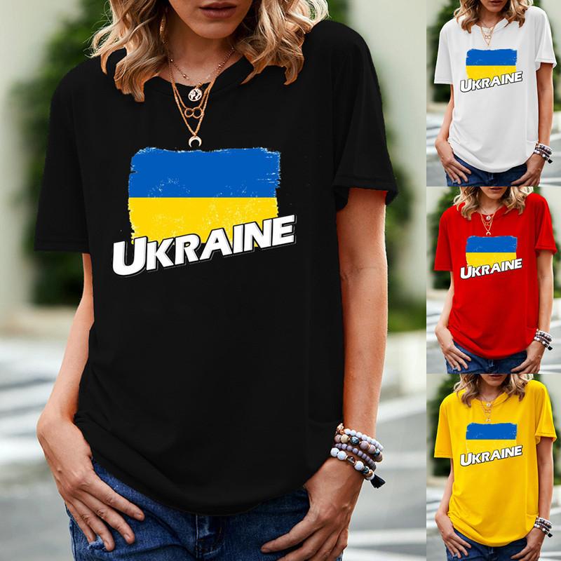 2024 New Women's Printed Ukraine Flag Short-sleeved Support Ukrainian Round Neck Short-sleeved 3D T-shirt