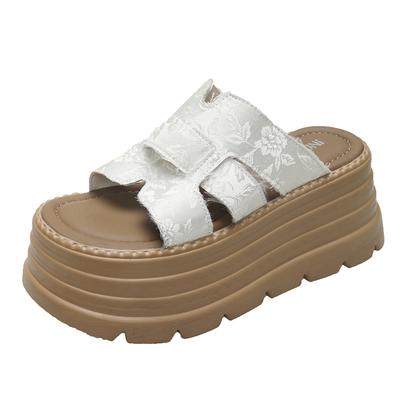 Модные 8-сантиметровые каблуки Высокая платформа Женские шлепанцы с открытым носком Дизайнерские босоножки на крестообразной платформе Новая летняя обувь для женщины Пляжные шлепанцы с бусинами