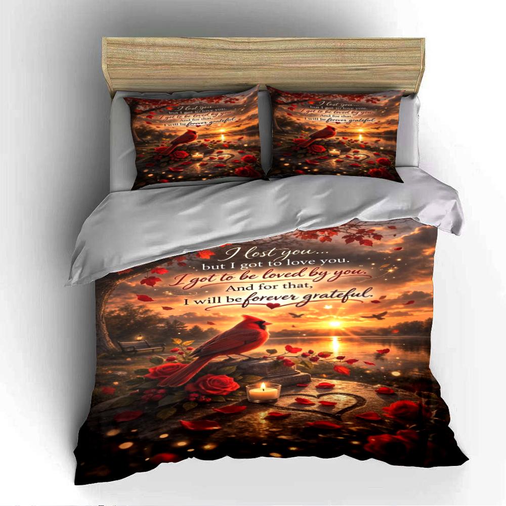 Cardinal Bird Memorial Sunset Bedding Set Bedding set (1 duvet cover, 2 pillowcases, duvet not included)