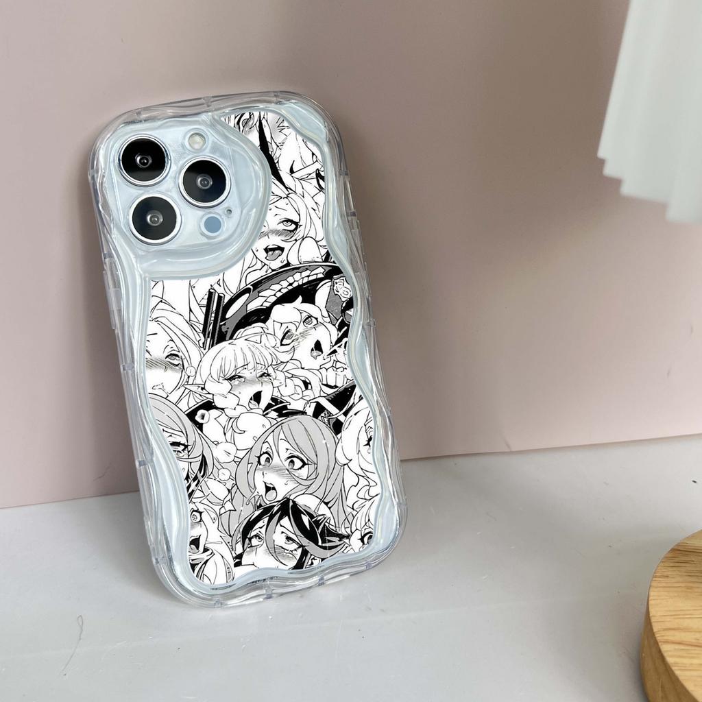 N1 Anime Girl Cartoon Japan Cute Drool Face Wavy Phone Case for iPhone 15 14 Pro Max Samsung S24 Ultra A54 A14 Xiaomi Redmi 13C Huawei Soft Back Cover