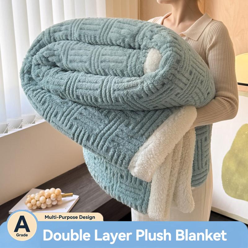 Thick Jacquard Sherpa Fleece Blanket for Bed Sofa Autumn Winter Warm Double Sided Plush Throw Blanket Kids Adults Size Comforter