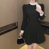 "Hepburn-Style Large Black Long-Sleeve Early Autumn Dress"