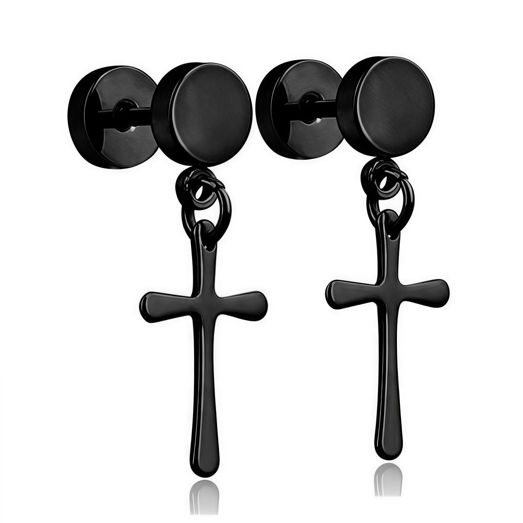 1Pair Small Cross Black Stainless Steel Stud Earring Piercing for Women Male Minimalist Jewelry  Y2k Decorations Trend Vintage