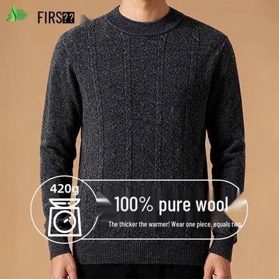 Мужской свитер Shanshan из 100% чистой шерсти, тяжелый вес, круглый вырез