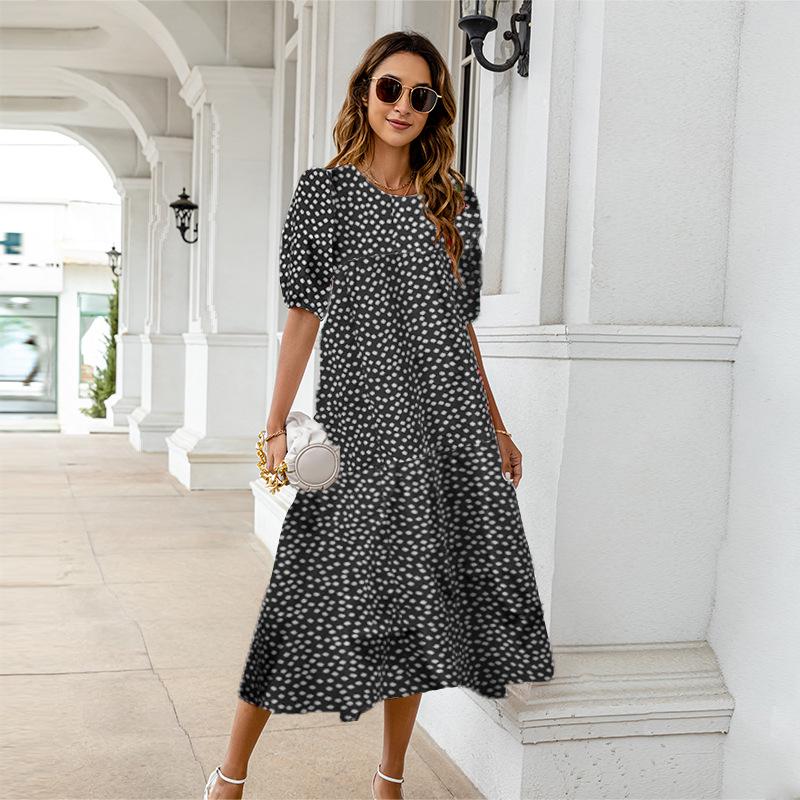 Лето 2025 г. Желтое платье с оборками в горошек - Женское повседневное пляжное платье с коротким рукавом