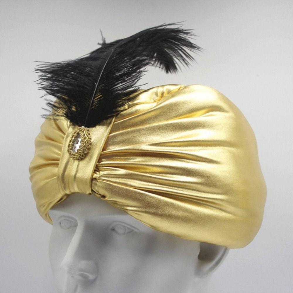 Novelty Dress Up Arab Pleated Turban Arabian Hats Ethnic Indian Pleated Cap Cosplay Gold Sultan Costume Headwear Halloween