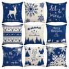 Blue Christmas Letter Pillow Cover Home Sofa Pillow Cover Linen Elk Cushion