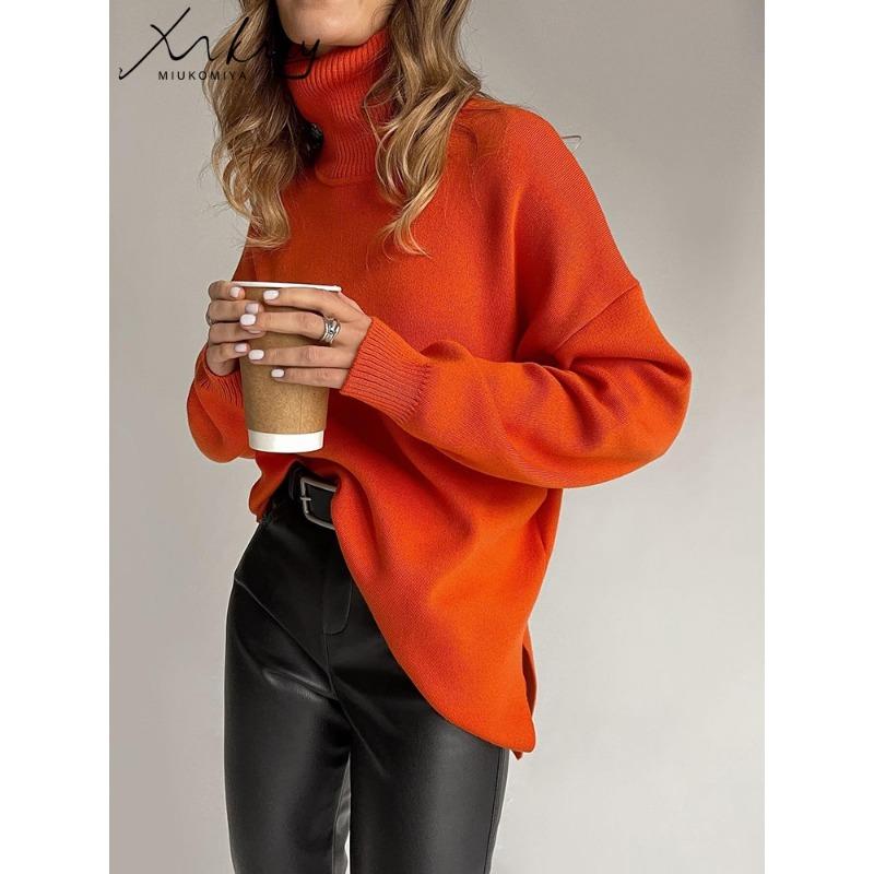 Осенне-зимние женские свитера, водолазки, женские пуловеры, вязаные джемперы с разрезом по бокам, рождественский свитер, большие размеры, для женщин