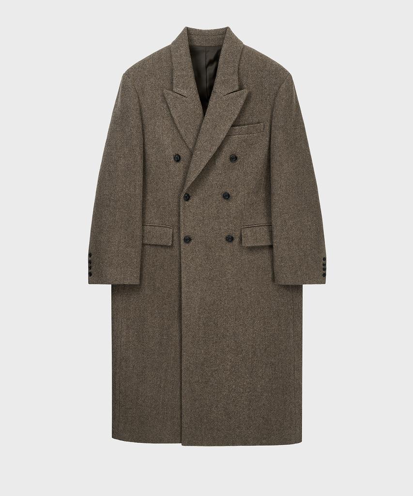 Noirer Alpaca Twill Double-Breasted Coat (Brown)