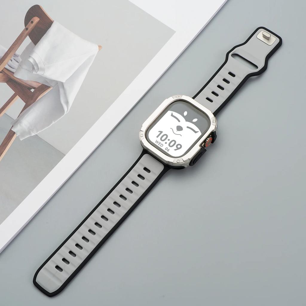 Ремешок+Чехол для Apple Watch 49мм 44 45 46ММ TPU+PC Защитный Бампер Силиконовый Ремешок для Iwatch Серии 10 9 8 7 6 5 4 Se Ultra 1 2