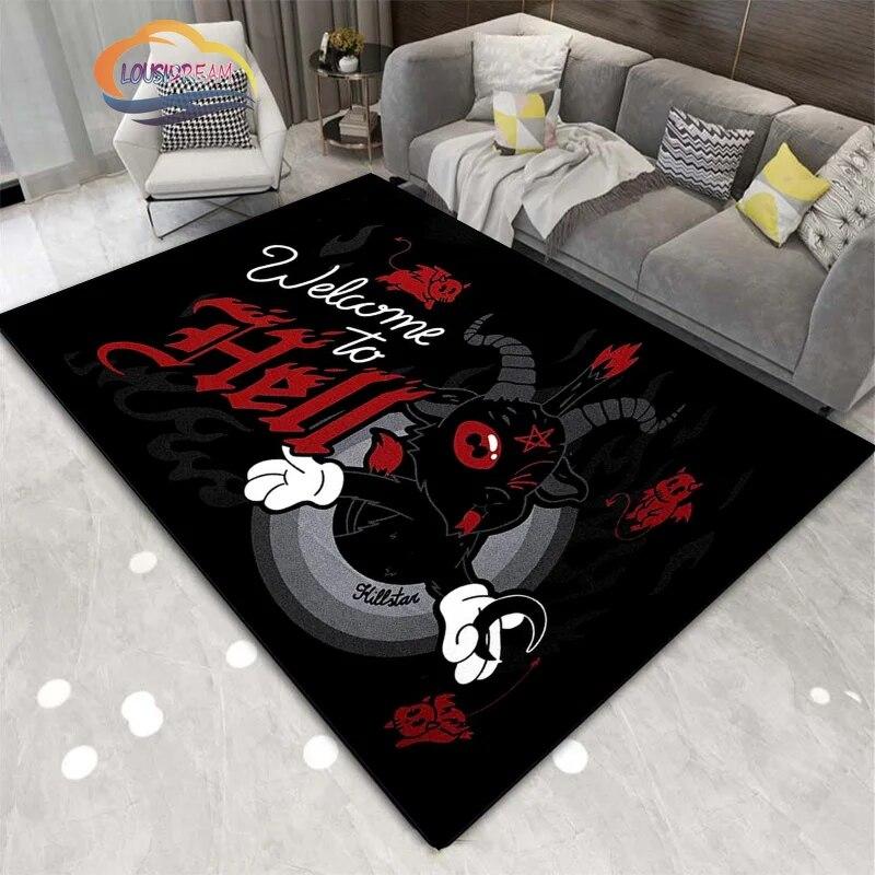 Satanic Skull Inverted Pentagram Area Rug Sheep Head Demon Baphomet Rug Gothic Series Hall Bedroom Fashionable Carpet