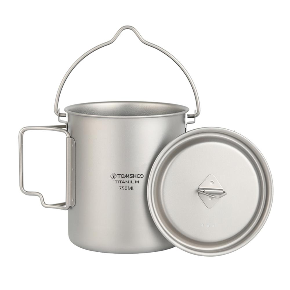 TOMSHOO Титановый горшок 750 мл Сверхлегкий портативный подвесной горшок с крышкой и складными ручками для улицы