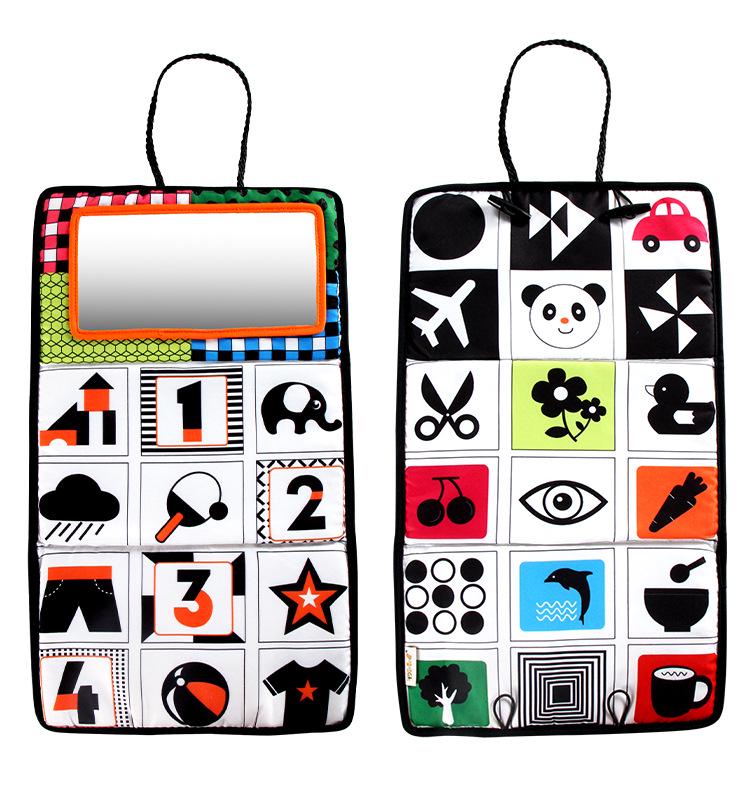 Черно-белое зеркало-кривое зеркало с животными: Подвесное, Складное Зеркало Безопасности для Ребенка для Визуальной Стимуляции