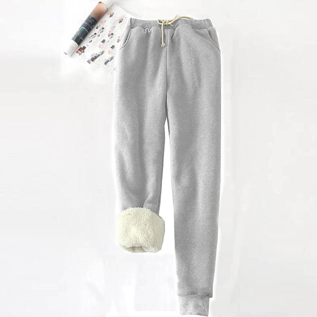 Women's Fashion Solid Color Sports Loose Thickened Thick Fleece Warm Pants