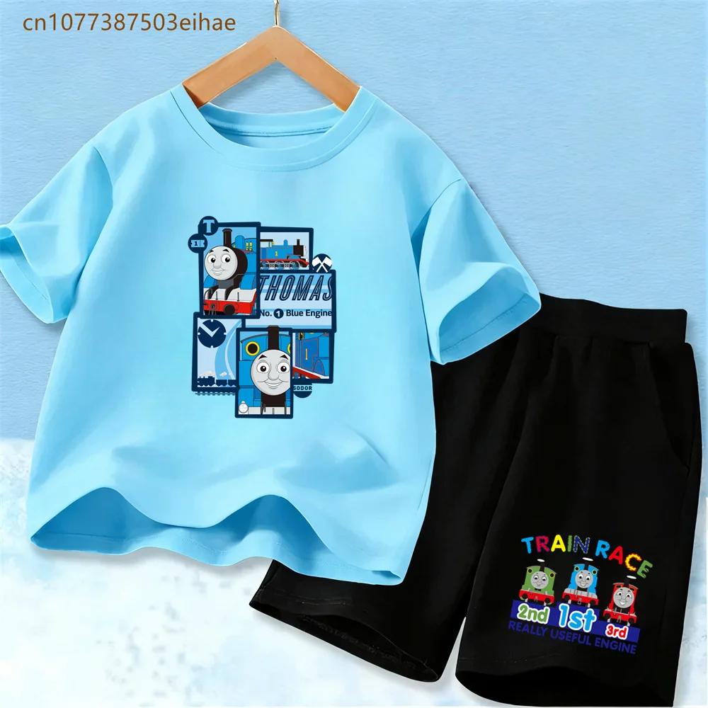 Thomas Train Kids Summer Clothes Set Soft Airy Polyester Tee Relaxed Fit Shorts Stylish Outdoor Activity Wear For Boys Girls