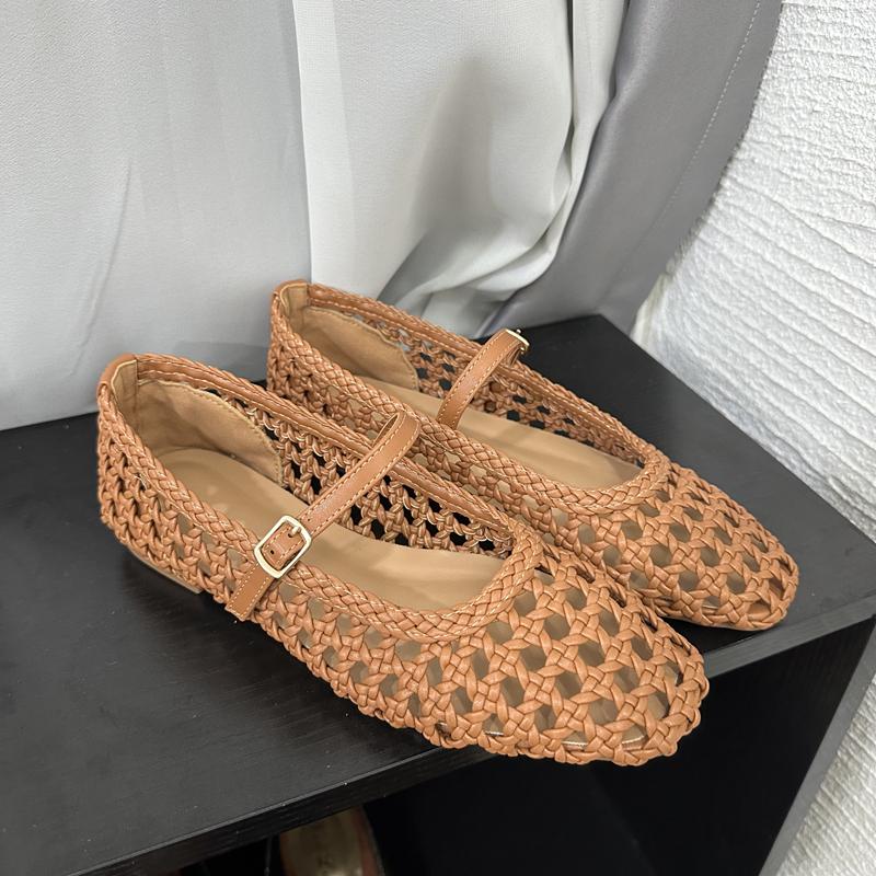 Мода SUOJIALUN 2025 Лето Новая Марка Женская Обувь На Плоской Подошве Мода Плетение Ажурные Слипоны Мэри Джейн Балетки Женские Балетки Мягкая Одежда Одинарные С
