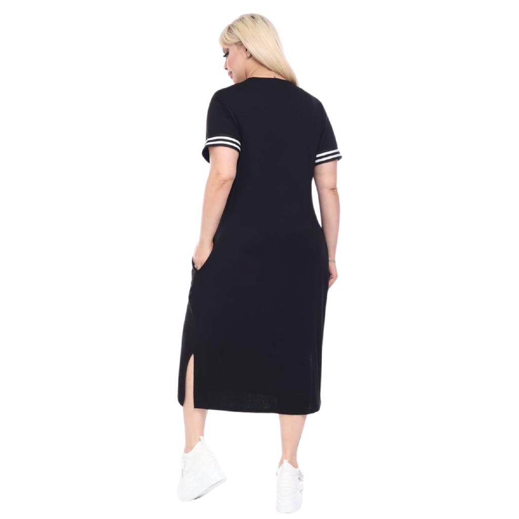 Women's Plus Size Short Sleeve Black V-neck Viscose Dress