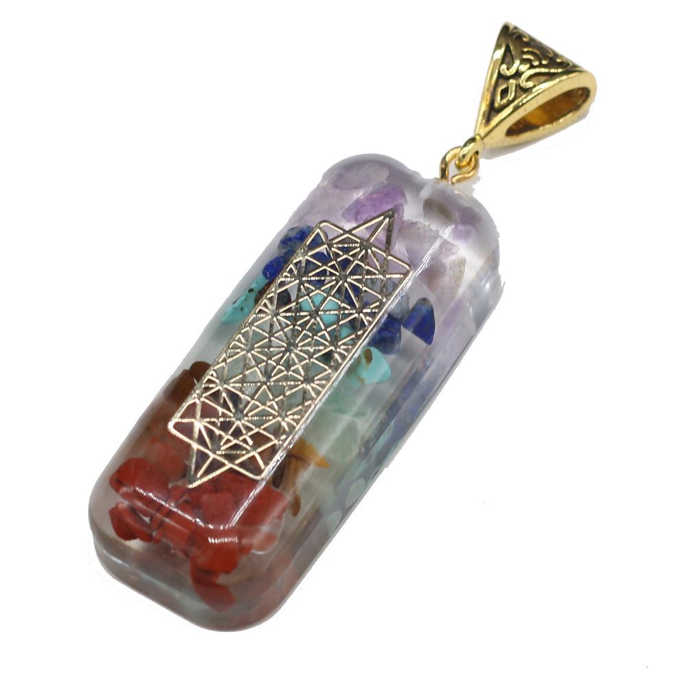 1 шт. натуральный кристалл 7 чакр камень кулон смола прямоугольные подвески для изготовления ювелирных изделий DIY ожерелье аксессуары ремесло повседневная одежда