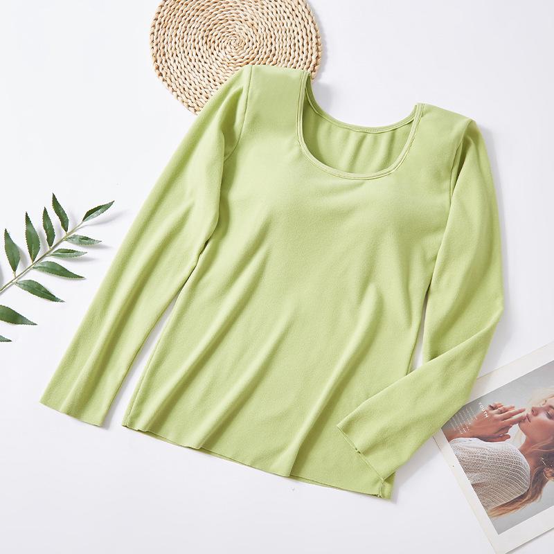 Женский термотоп из немецкого бархата с длинными рукавами и нагрудной накладкой, бесшовный, с круглым вырезом, большой размер