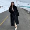 Зимнее Теплое Толстое Пальто из Искусственного Меха Женское Длинное Тренч Пальто Воротник из Искусственного Меха Норки Экологичная Верхняя Одежда