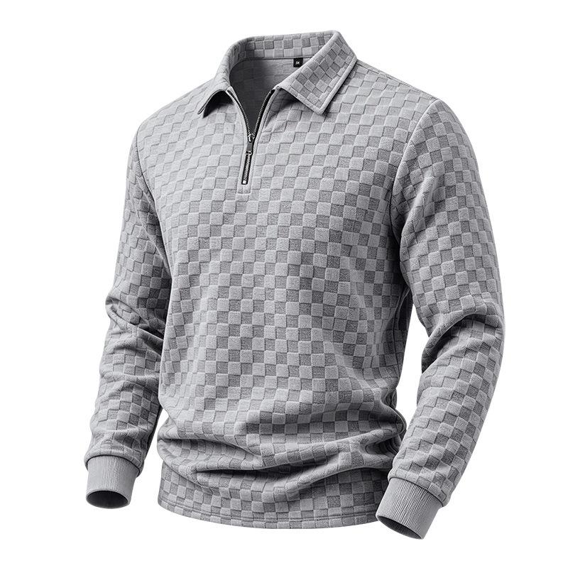 Men S Long Sleeve Half Zip Plaid Polo Shirt Casual Top