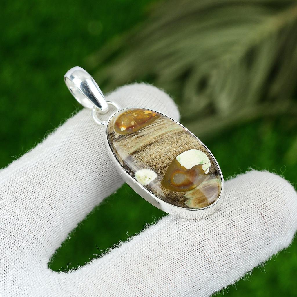 Овальный подвес-безель из стерлингового серебра 925 пробы с драгоценным камнем яшма из арахисового дерева
