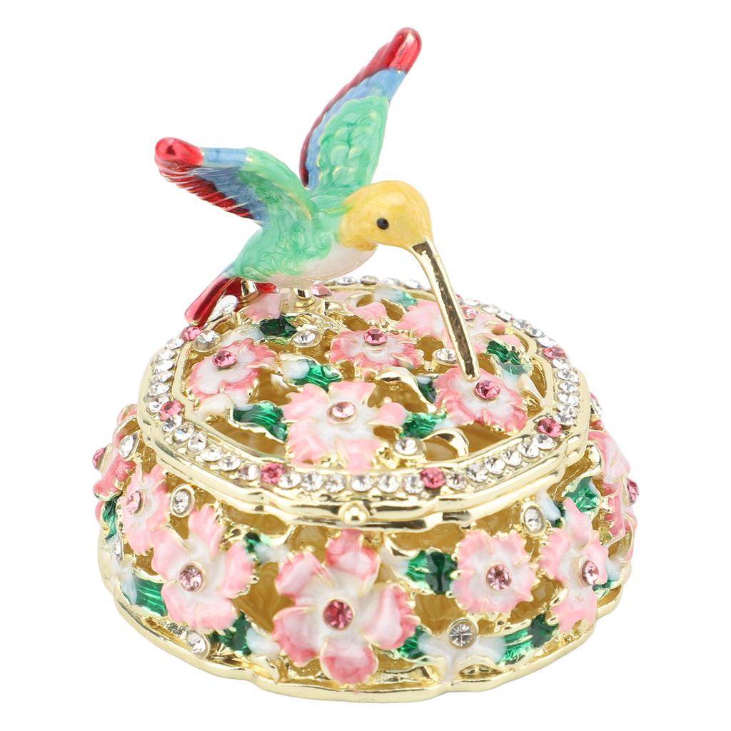 Round Pattern Enameled Jewelry Box Decorative Metal Trinket Box Vintage Jewelry for Desktop and Bedroom