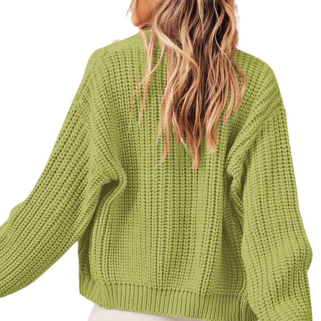 Осенне-зимний женский свитер на молнии с круглым вырезом, свободный вязаный кардиган, свитер с длинными рукавами, топ