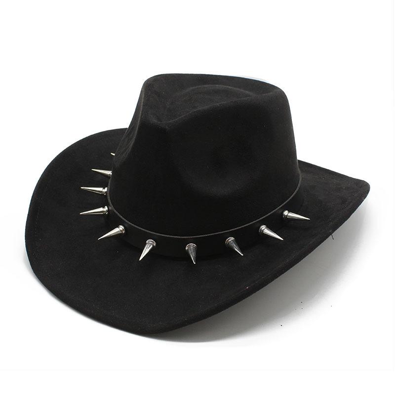 Suede Rivet Western Cowboy Top Hat Wool Felt Hat Men'S And Women'S Jazz Hat British Felt Hat