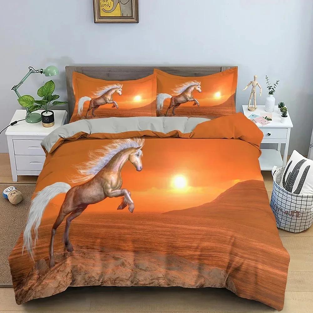 Animal Horse Bedding Set Boys Girls Twin Queen Size Duvet Cover Pillowcase Bed Adult Fashion Home Textileextile