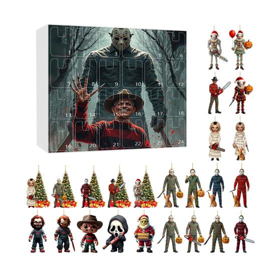 Хэллоуин Адвент-календарь 2025 24-дневный календарь обратного отсчета с коллекционными акриловыми подвесками Тема ужасов Обратный отсчет