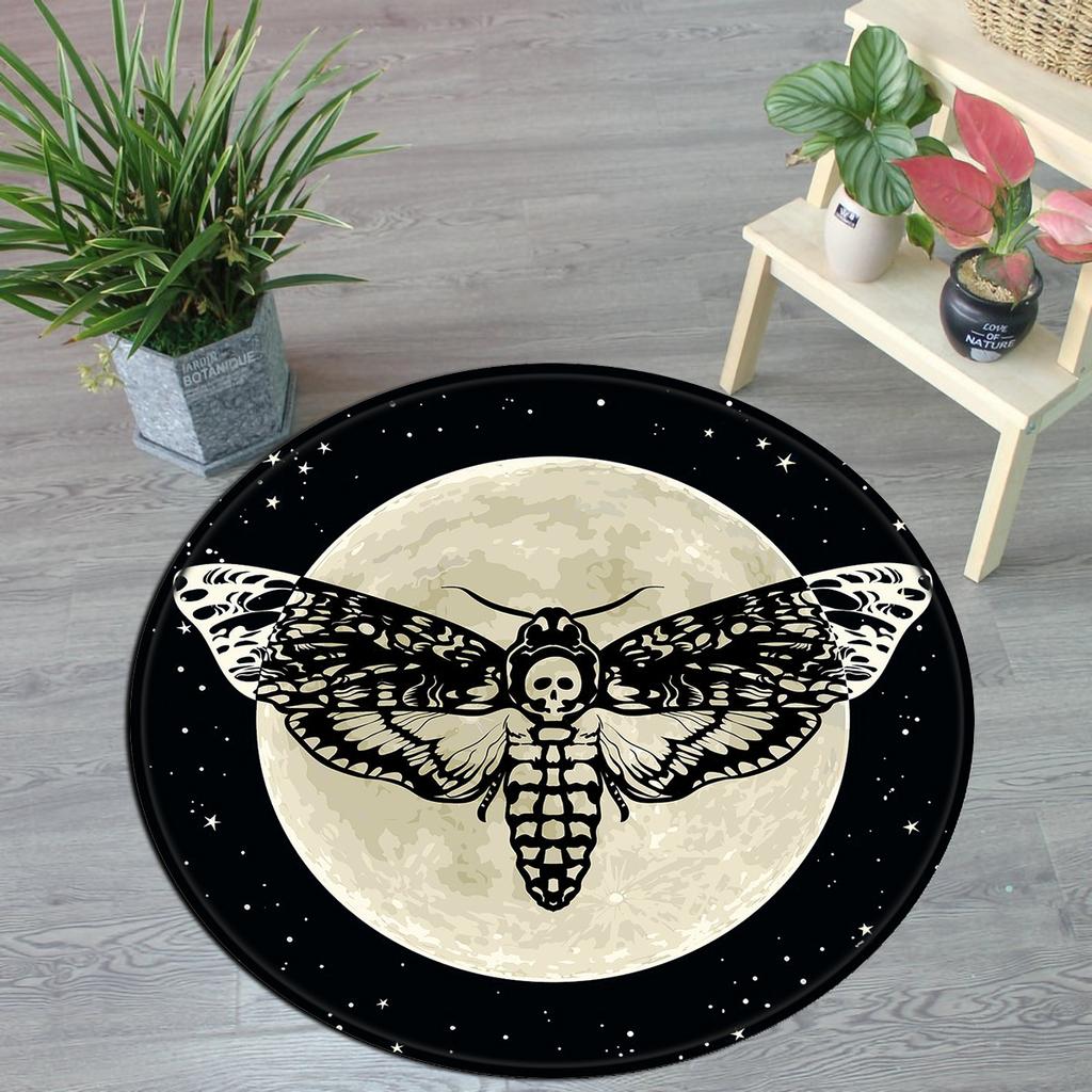 Gothic Death Moth Moon Round Rug - Washable Anti-Slip Doormat for Home, Hotel, Living Room and Entryway Decor