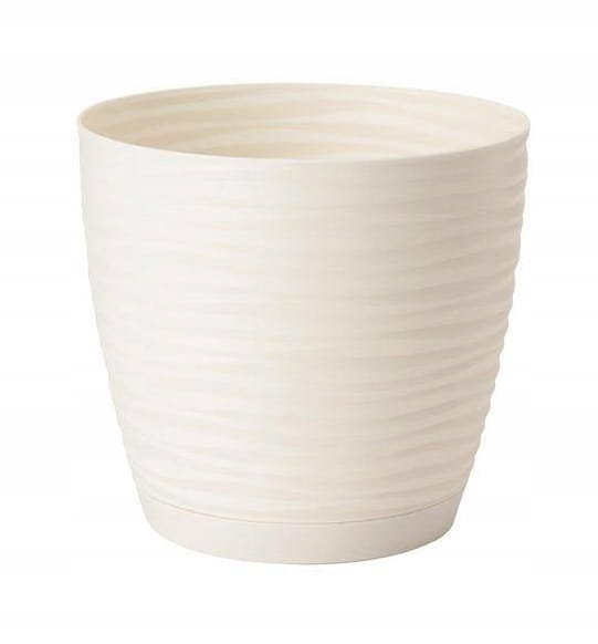 Cream plastic flowerpot with saucer 147x136cm Sahara
