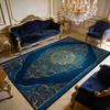 European Blue Gold Carpet Luxury Home Decoration Aesthetics Customizable Foldable Mat Sofa Table Non-slip Lounge Rug Washable