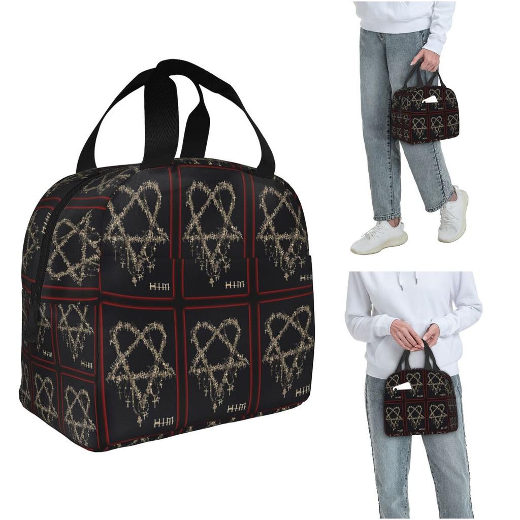 Heartagram Him Музыкальная Группа Логотип Изолированный Ланч-Бэг для Женщин Детей Портативный Контейнеры для Еды Термо Ланч-Бокс Сумка-Тоут