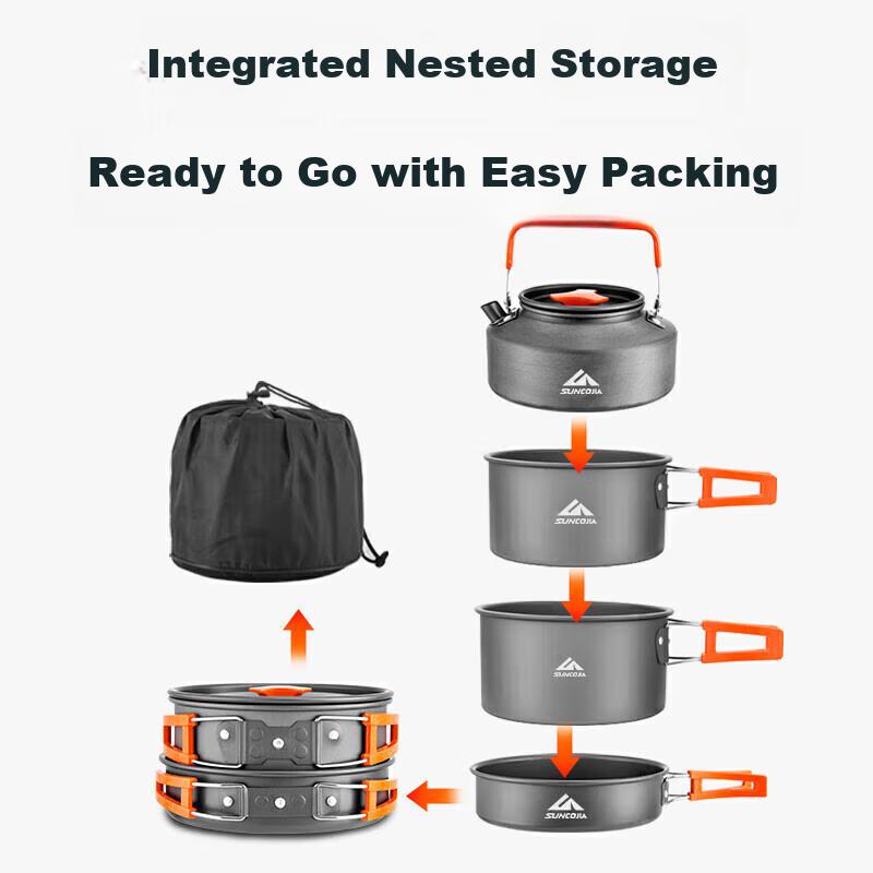 Suncojia Camping Cookware Set, Outdoor Cooking Utensils, Picnic Cookware, Camping Self-Driving Cookware, Kettle, Tableware Set, Large Size
